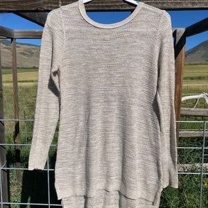 Thin knit sweater, lace up back with lace inlay.